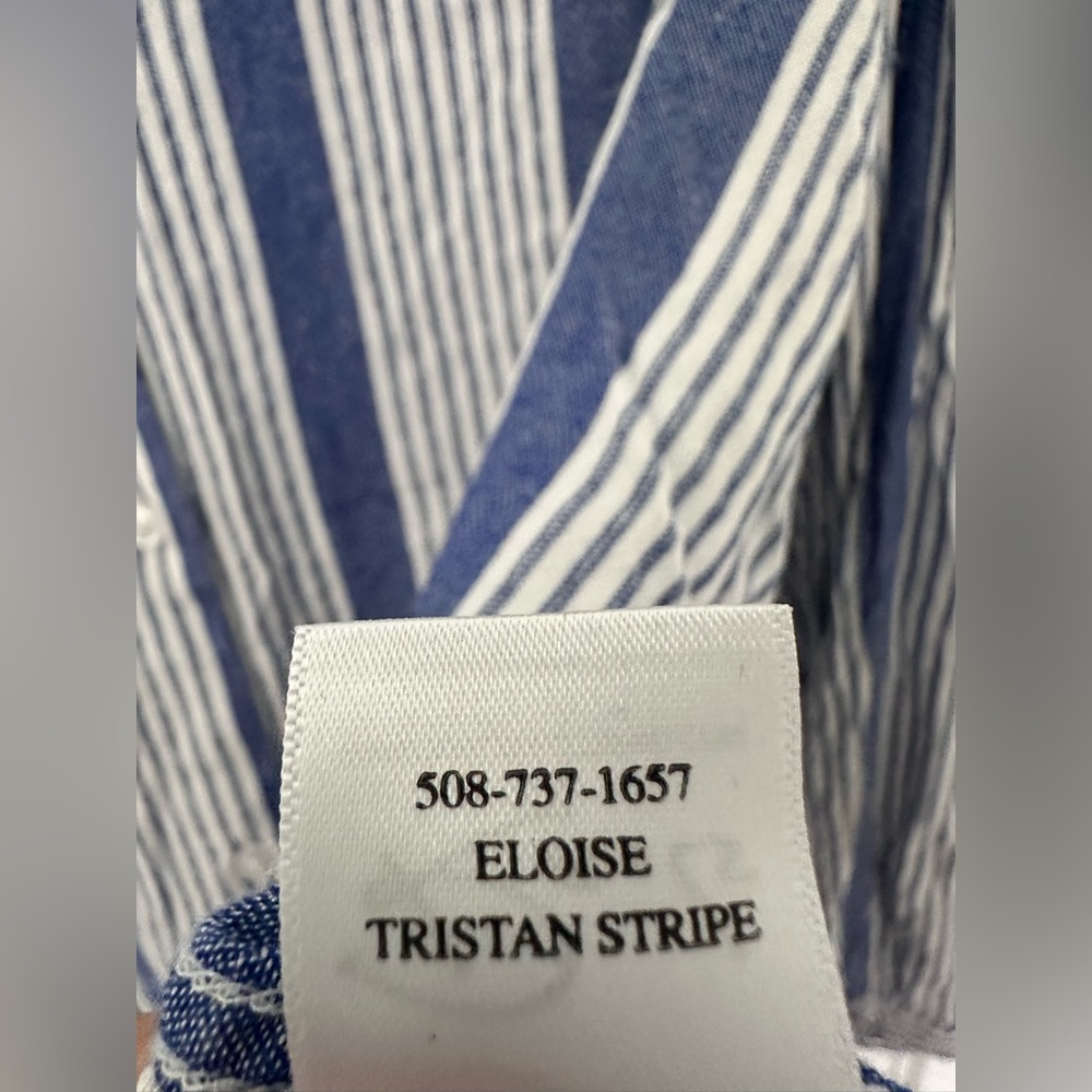 Rails Eloise Triston Stripe Top Blue White Mandarin Collar Soft Twill Blouse - Picture 6 of 6